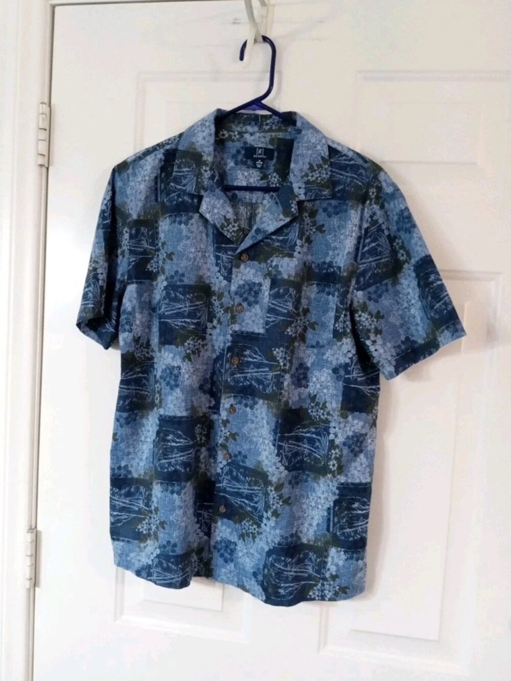 George Hawaiian Button Up Shirt Men's Medium Short Sleeve Cotton Linen Blend